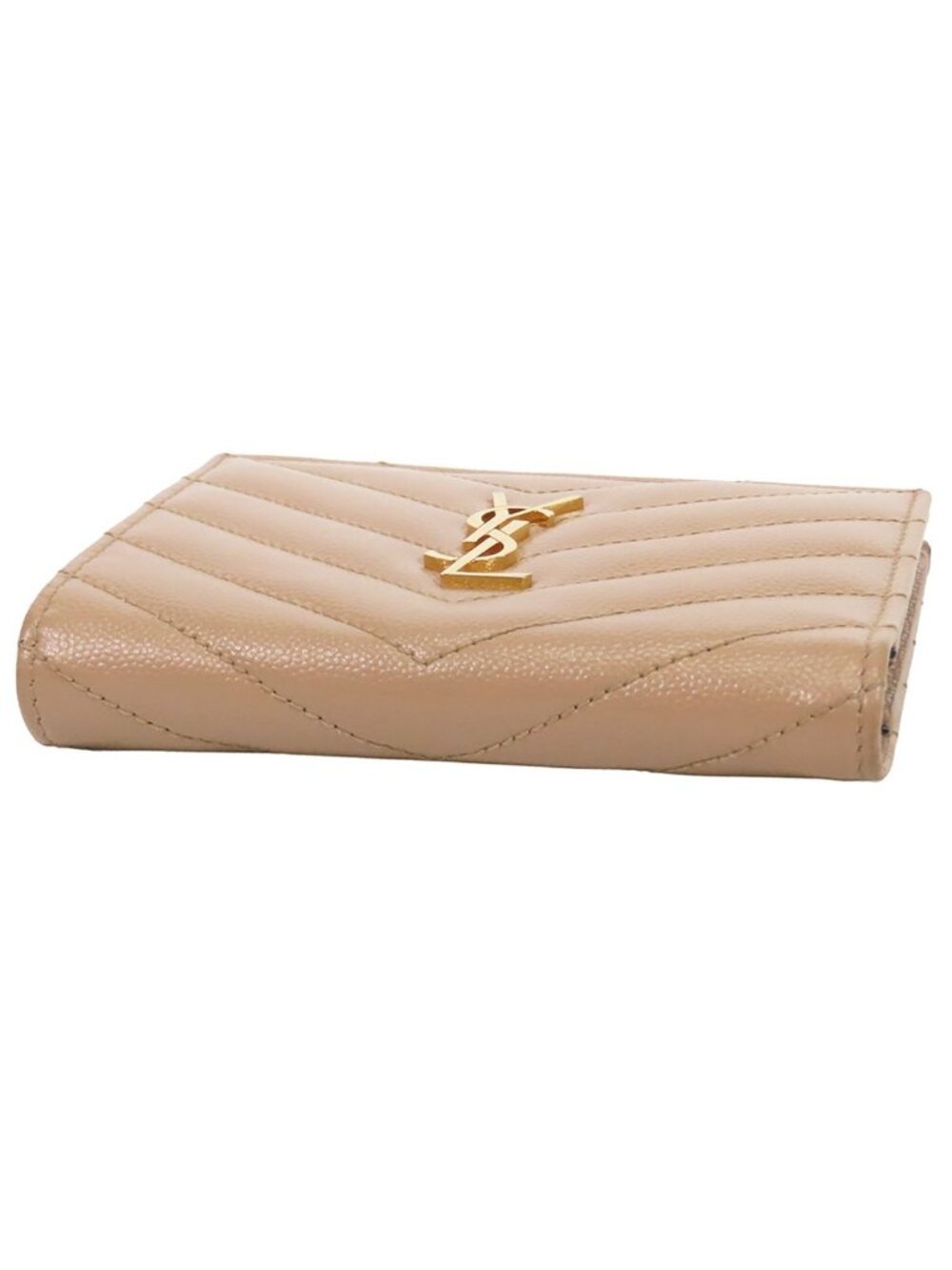 Saint Laurent Monogram Zip Wallet Beige Leather Cassandra Compact Bifold - Picture 3 of 9
